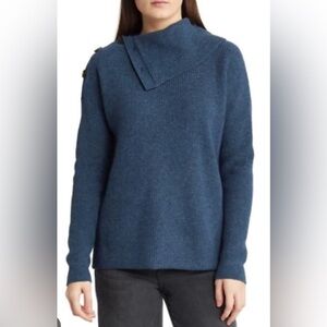 Madewell blue Button-Shoulder Turtleneck Sweater wool blend M
